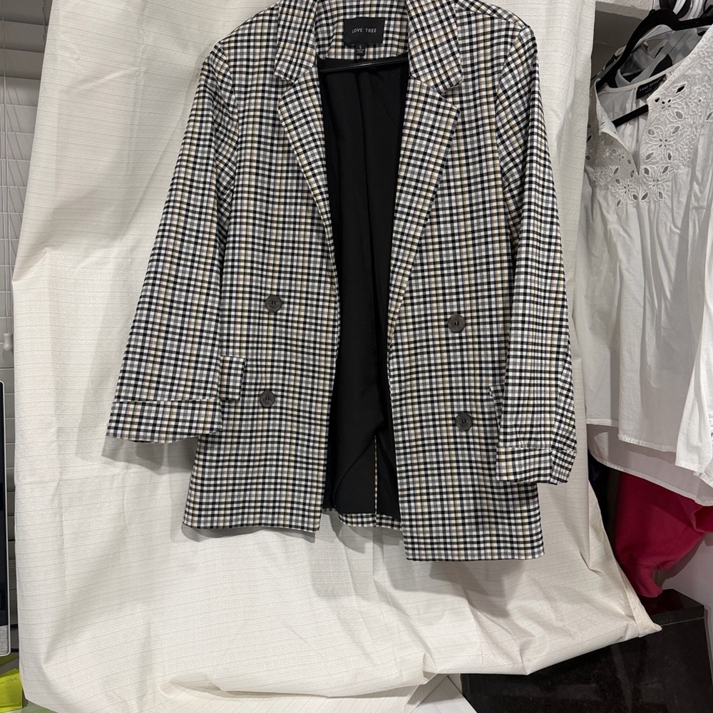 a new day Black & White Gingham Double-Breasted Blazer